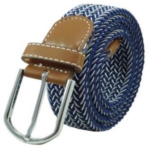 Braided Blue and White Woven Elasticated Belt Made With Stretchable Polyester
